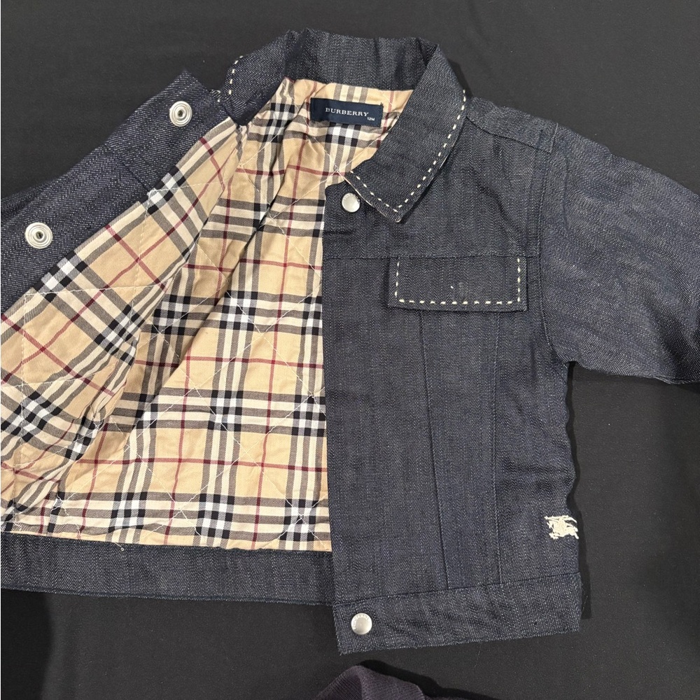 Burberry Kids Navy Denim Jacket with Signature Check Lining sz 12M